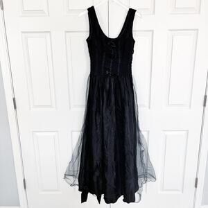 Loralie Original Vintage Sleeveless Black Lace Tulle Gown